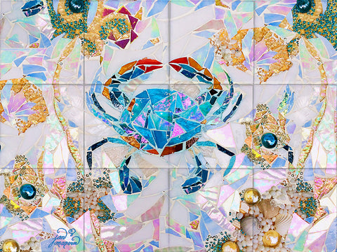 Blue Crab Mosaic Tile Mural, High Quality (won't fade), Indoor or Outdoor, Beach Wall Tiles, Backsplash, Shower, Mosaic