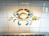 Crab & Shells Tile Mural, High Quality (won't fade), Indoor or Outdoor, Beach Wall Tiles, Backsplash, Shower, Mosaic