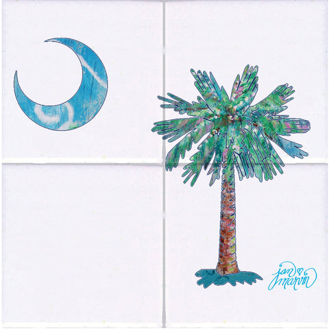 Palmetto Tree & Moon Tile Mural, High Quality (won't fade), Indoor or Outdoor, Beach Wall Tiles, Backsplash, Shower, Mosaic