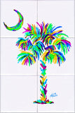 Palmetto Tree & Moon Turquoise Tile Mural, High Quality (won't fade), Indoor or Outdoor, Beach Wall Tiles, Backsplash, Shower, Mosaic