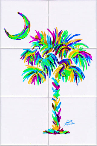 Palmetto Tree & Moon Turquoise Tile Mural, High Quality (won't fade), Indoor or Outdoor, Beach Wall Tiles, Backsplash, Shower, Mosaic
