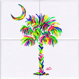 Palmetto Tree & Moon Colorful Tile Mural, High Quality (won't fade), Indoor or Outdoor, Beach Wall Tiles, Backsplash, Shower, Mosaic