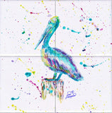 Pelican w/Paint Tile Mural, High Quality (won't fade), Indoor or Outdoor, Beach Wall Tiles, Backsplash, Shower, Mosaic