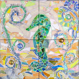 Seahorse Mosaic Tile Mural, GREEN, High Quality (won't fade), Indoor or Outdoor, Wall Tiles, Backsplash, Shower, Mosaic