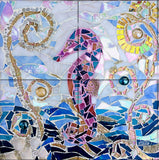 Seahorse Mosaic Tile Mural, High Quality (won't fade), Indoor or Outdoor, Beach Wall Tiles, Backsplash, Shower, Mosaic
