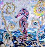 Seahorse Mosaic Tile Mural, High Quality (won't fade), Indoor or Outdoor, Beach Wall Tiles, Backsplash, Shower, Mosaic