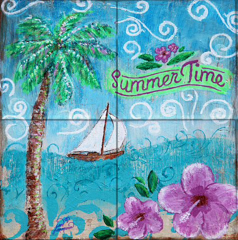 Summertime Tile Mural, High Quality (won't fade), Indoor or Outdoor, Beach Wall Tiles, Backsplash, Shower, Mosaic