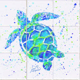 Turtle w/Paint Tile Mural, High Quality (won't fade), Indoor or Outdoor, Beach Wall Tiles, Backsplash, Shower, Mosaic
