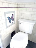 Purple Butterflies White Tile Mural, High Quality (won't fade), Indoor or Outdoor, Beach Wall Tiles, Backsplash, Shower, Mosaic