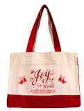 Christmas Tote Bag w/Joy to the World Bible Verse, Cotton Canvas w/Red calligraphy