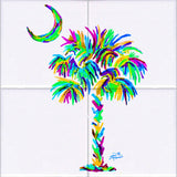 Palmetto Tree & Moon Turquoise Tile Mural, High Quality (won't fade), Indoor or Outdoor, Beach Wall Tiles, Backsplash, Shower, Mosaic