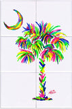 Palmetto Tree & Moon Colorful Tile Mural, High Quality (won't fade), Indoor or Outdoor, Beach Wall Tiles, Backsplash, Shower, Mosaic