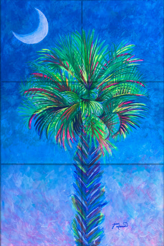 Palm Tree at Night Tile Mural, High Quality (won't fade), Indoor or Outdoor, Kitchen, Bath, Backsplash, Shower, Mosaic, Commercial & Residential