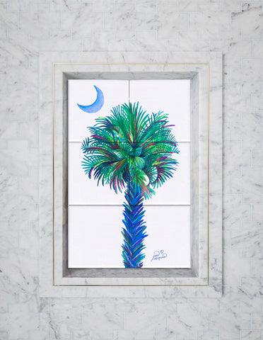 Palm Tree at Night Outline Tile Mural, High Quality (won't fade), Indoor or Outdoor, Kitchen, Bath, Backsplash, Shower, Mosaic, Commercial & Residential
