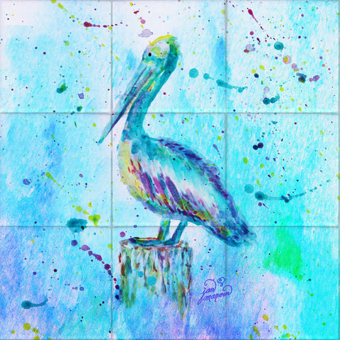 Pelican w/background Tile Mural, High Quality (won't fade), Indoor or Outdoor, Beach Wall Tiles, Backsplash, Shower, Mosaic