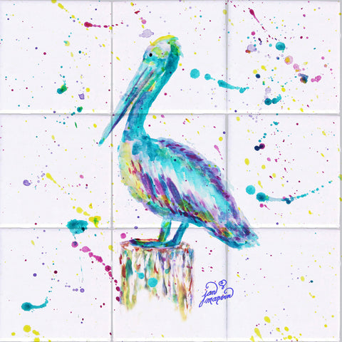 Pelican w/Paint Tile Mural, High Quality (won't fade), Indoor or Outdoor, Beach Wall Tiles, Backsplash, Shower, Mosaic