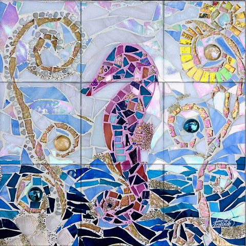 Seahorse Mosaic Tile Mural, High Quality (won't fade), Indoor or Outdoor, Beach Wall Tiles, Backsplash, Shower, Mosaic