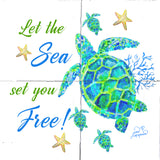 Turtle with Coral Tile Mural, Let the Sea Set You Free, High Quality (won't fade), Indoor or Outdoor, Wall Tiles, Backsplash, Shower, Mosaic