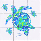 Turtle With Babies Tile Mural, High Quality (won't fade), Indoor or Outdoor, Beach Wall Tiles, Backsplash, Shower